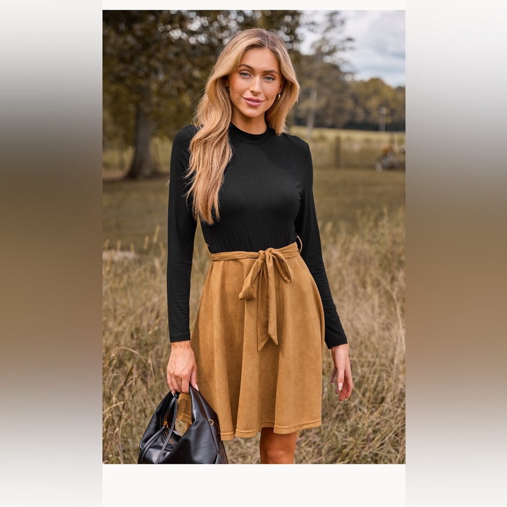 Black and Tan Long Sleeve Dress